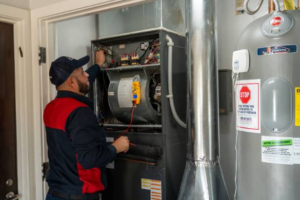goettl technician checking out a customer furnace for repair