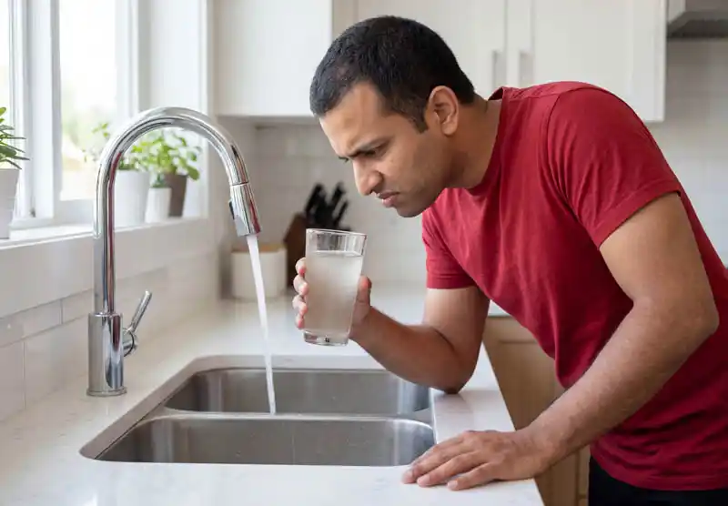 man examining cloudy tap water